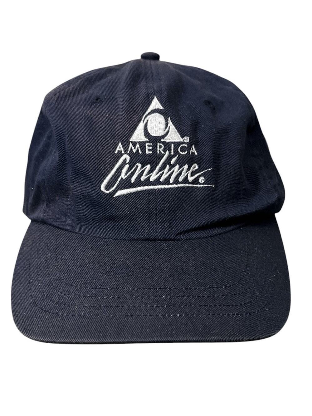 Vtg America Online Hat AOL American Blue White Cap Baseball Retro Internet